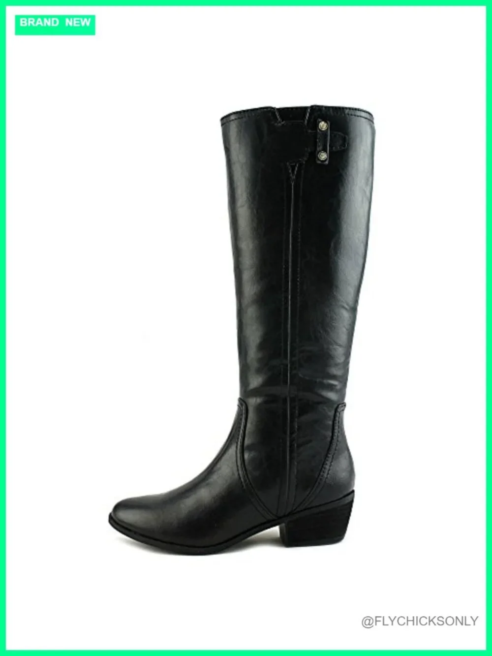 Women's Knee High Riding Boot with Metallic Buckle Detail, Faux Leather